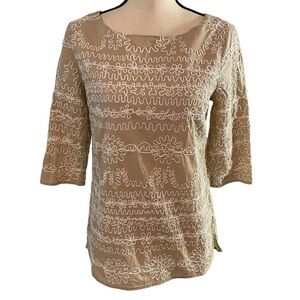 Lilly Pulitzer 3/4 Sleeve Embroidered Top Size 4 Neutral Coastal Beach